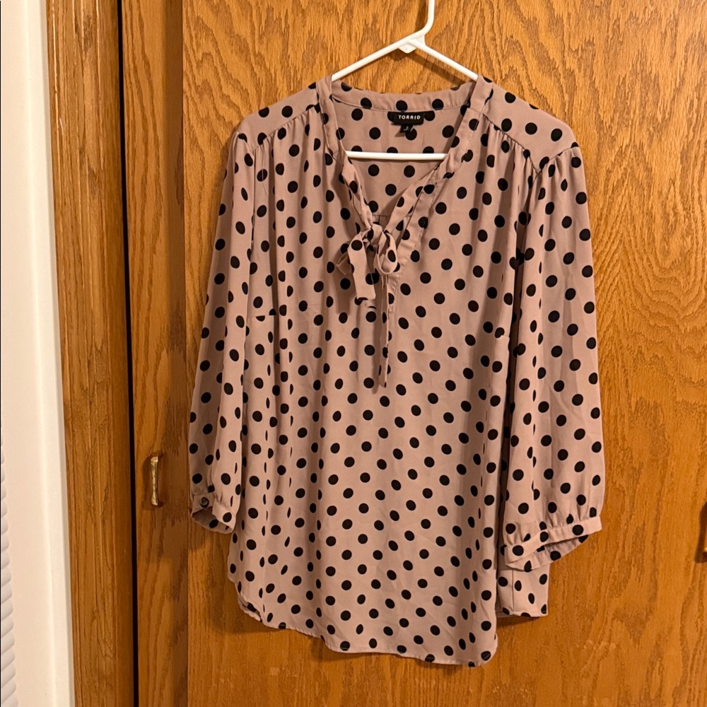 Charming Blouse with Black Polka Dots
